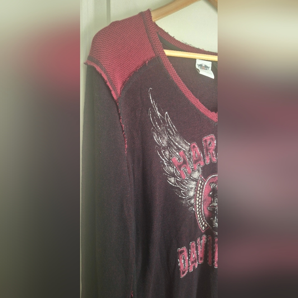 Harley-Davidson Women's Dark Red Graphic Long Sleeve Tee Biker Grunge XL - Picture 13 of 14